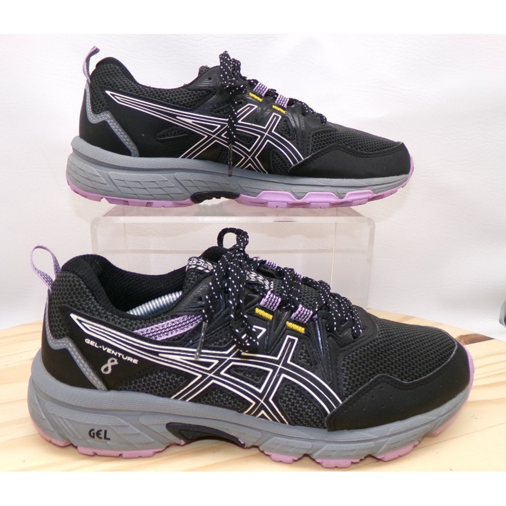 Asics Gel Venture 8 Running Shoes Womens Sz 8 Black Gray Lavender Sneakers READ